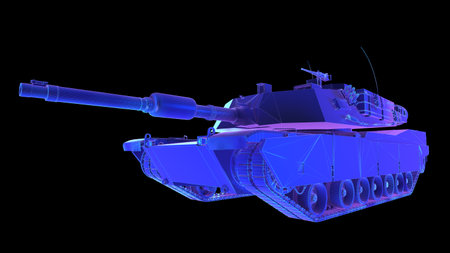 3d rendered abstract synthwave style illustration of a tankの写真素材