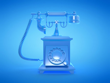 3d rendered illustration of a blue classical telephoneの写真素材