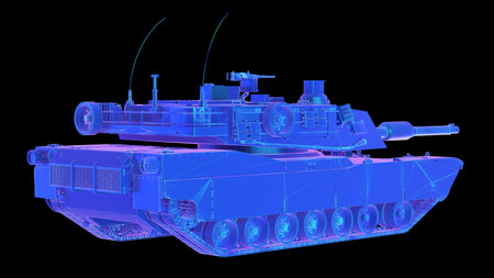 3d rendered abstract synthwave style illustration of a tankの写真素材