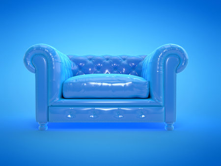 3d rendered illustration of a blue leather seatの写真素材