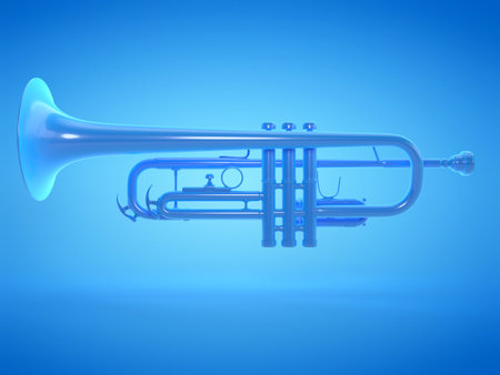3d rendered illustration of a blue trumpetの写真素材