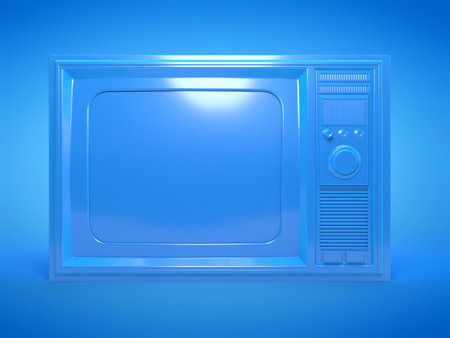 3d rendered illustration of an old blue TVの写真素材