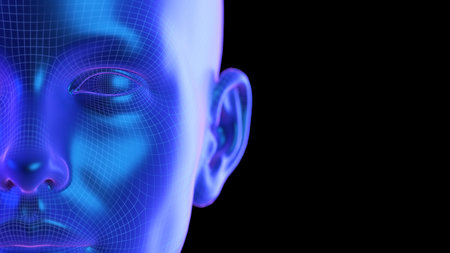 3d rendered abstract synthwave style illustration of a female headの写真素材