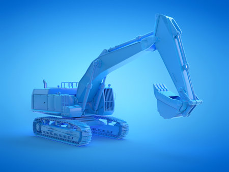 3d rendered illustration of a blue excavatorの写真素材