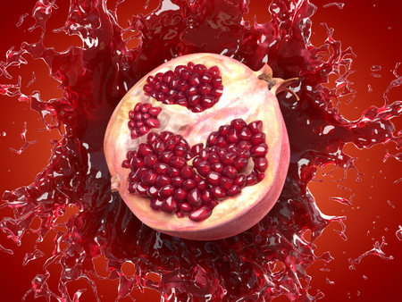 3d rendered food illustration of a pomegranate splashの写真素材