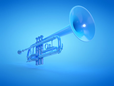 3d rendered illustration of a blue trumpetの写真素材