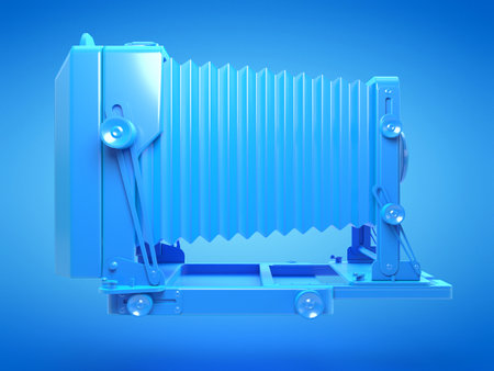3d rendered illustration of an old classical blue cameraの写真素材