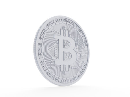3d rendered object illustration of an abstract white bitcoinの写真素材