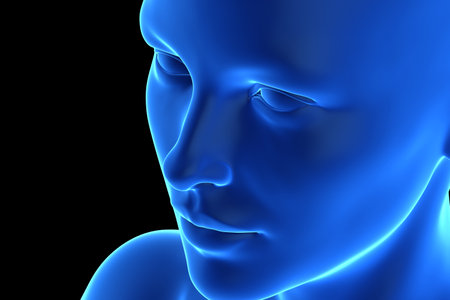 3d rendered illustration of an abstrac blue female faceの写真素材