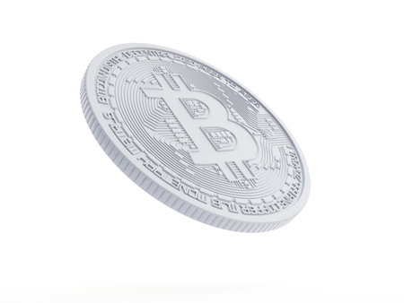 3d rendered object illustration of an abstract white bitcoinの写真素材