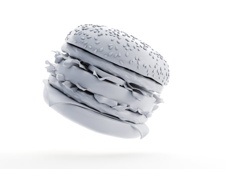 3d rendered object illustration of an abstract white burgerの写真素材