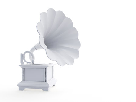3d rendered object illustration of an abstract white grammaphoneの写真素材