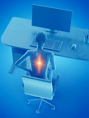3d rendered medically accurate illustration of a woman having a painful back while workingの写真素材