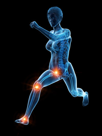 3d rendered medically accurate illustration of a woman having painful joints while runningの写真素材