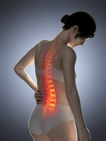 3d rendered medically accurate illustration of a woman having a painful back