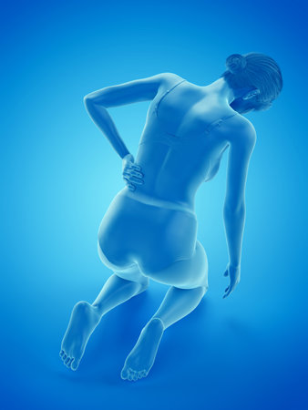 3d rendered medically accurate illustration of a woman having a painful backの写真素材