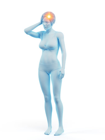 3d rendered medically accurate illustration of a woman having a headacheの写真素材