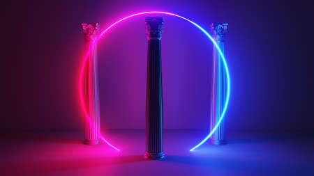 3d rendered illustration of a neon style columnの写真素材