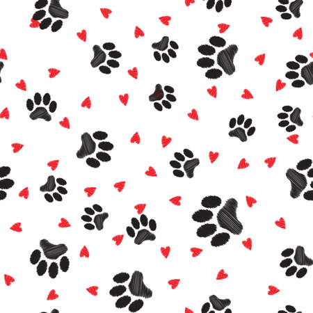 Seamless pattern with Paws and Heartsのイラスト素材