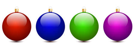 Set of beautiful multicolor shiny Christmas balls. Christmas decoration for festive mood. Design element isolated on white.のイラスト素材
