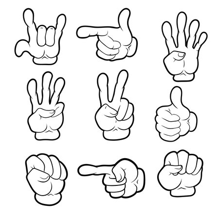 Comic book hands set. Vector illustration of hands. Set of cartoon hands.のイラスト素材