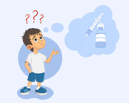 Do I need to get vaccinated. Vector illustration. Vaccination for children. Doubt.のイラスト素材