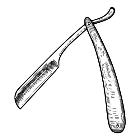 Folding manual razor hand drawn vector sketch. Straight razor illustration in doodle style isolated on white background.のイラスト素材