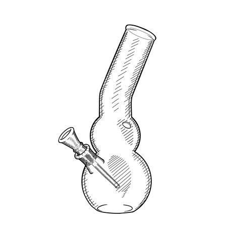 Hand drawn glass bong vector sketch isolated on white background. Device for smoking cannabis. Hookah for marijuana.のイラスト素材
