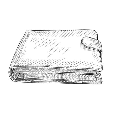 Hand drawn vector sketch of men's wallet. Wallet for money and credit cards. Men's purse for money isolated on a white background.のイラスト素材