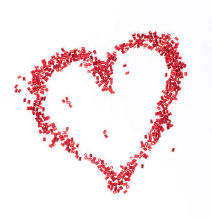 Beads heart on white backgroundの写真素材