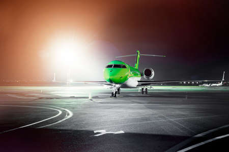 Airplane at night - back litの写真素材