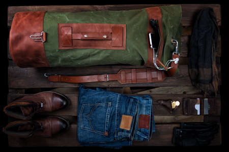 Men's accessories set, lay flat, top view