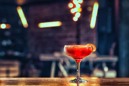 Negroni coctail standing on the table close upの写真素材