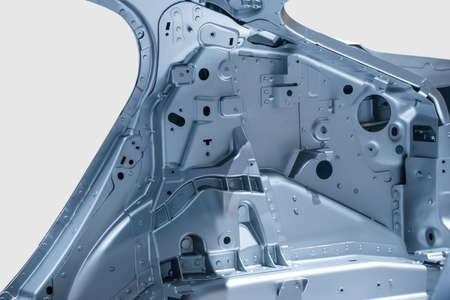 Chassis of the electric? car isolated on white. Blue toned.