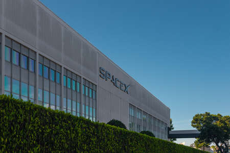 FLORIDA, USA, 27th August 2019, SpaceX headquarters at Hawthorne, Los Angeles. With blue sky background.のeditorial素材