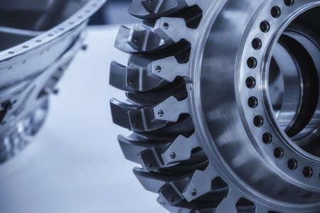 Jet engine gear wheels, industrial background.の写真素材