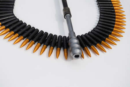 Figther jet aircraft machine gun and ammo isolated on white.