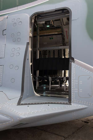 Military Cargo Aircraft. Jump seats on display.の写真素材
