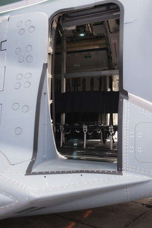 Military Cargo Aircraft. Jump seats on display.の写真素材