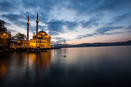 Ortakoy Mecidiye mosque the Bosphorus Bridgeの写真素材