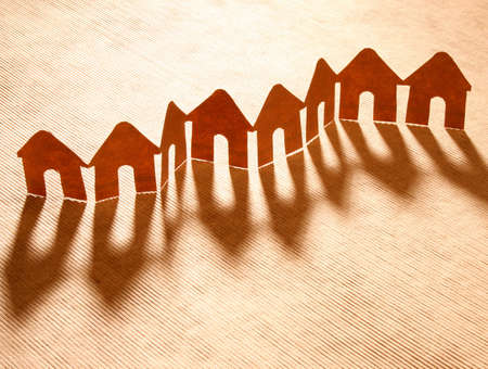 Paper chain neighborhood, several houses on a row Paper chain neighborhood, several houses on a row