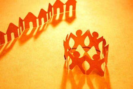 Happy paper chain community in friendly neighborhoodの写真素材