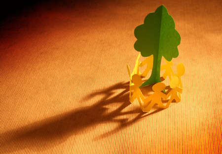 Paper chain people united to save the environmentの写真素材