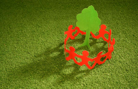 Paper chain people united to save the environmentの写真素材