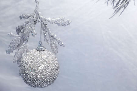 Silver christmas baubles and decorationsの写真素材