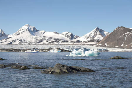 Typical Arctic summer landscape - mountains and the sea - Spitsbergen, Svalbard