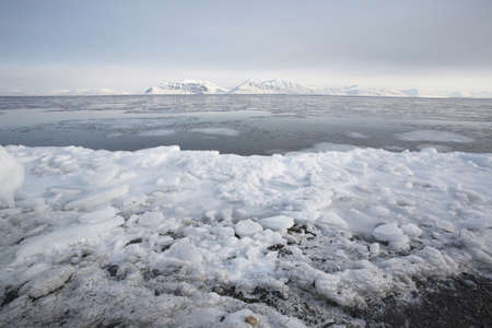 Typical Arctic winter landscape - ice on the fjord