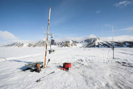 Remote automated meteorological station on the glacierの写真素材