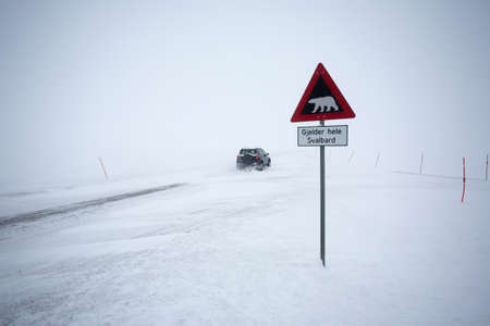 Roadsign with polar bear - Svalbard, Arcticのeditorial素材