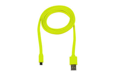 light green usb-cable micro usb isolated on white backgroundの写真素材